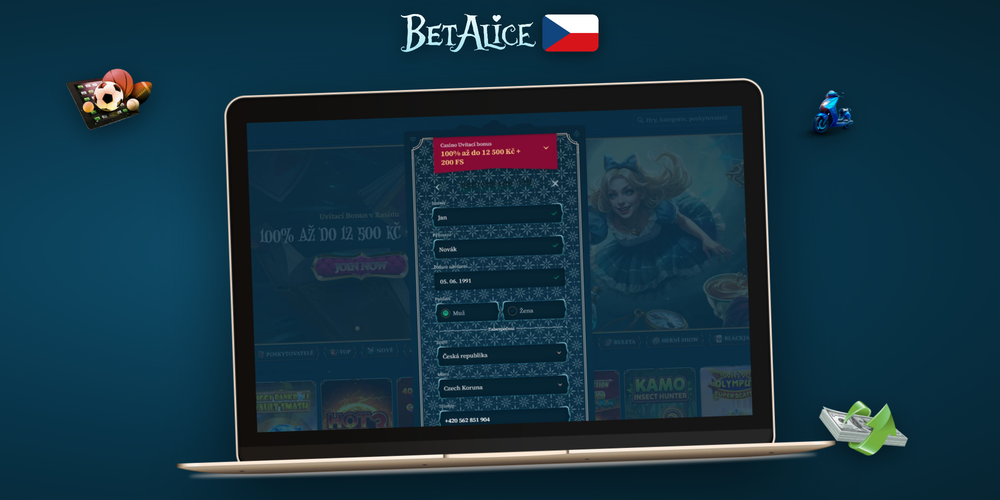 Betalice Kasino register — formulář na desktopu i mobilu s polem pro CZK